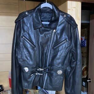 Black Harley Davidson jacket slimming buckles